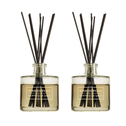 Bellevue Reed Diffuser, 6 fl oz Glass Filled Diffuser, Highly Concentrated Fragrances with Essential Oils, Home Fragrance, Scent:Driftwood Sand (Pack of 2) - size: PACK OF 2