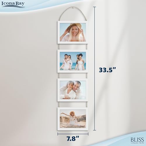 5x7 Wall Hanging Picture Frames Collage with 4 Openings - Winter White - Casual Style Engineered Wood Frames - Wall Mount Only - Bliss Collection - color: Winter White, size: 5x7