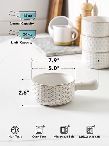 LE TAUCI French Onion Soup Bowls, 18 Ounce Soup Bowls With Handles for Chili, Beef Stew, French Onion Soup Crocks Oven Safe - 5 inch, Set of 4, Arctic White - color: Arctic White