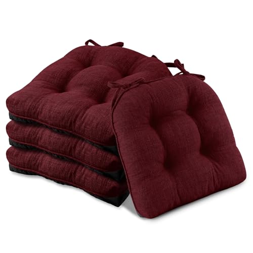 Basic Beyond Chair Cushions for Dining Chairs 4 Pack, Chair Cushion with Ties and Non Slip Backing, 15.5 x 15.5 inches Tufted Chair Pads for Dining Chairs(Dark Red) - color: Dark Red, size: 4 Count (Pack of 1)