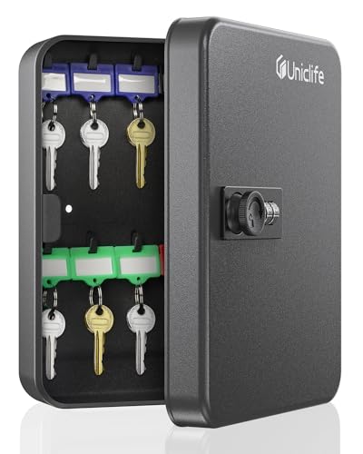 Uniclife 20-Key Steel Key Cabinet, Key Box with Combination Lock, Black | Resettable digital combination lock, wall mount security storage box for home, offices, schools and business use - color: Black, size: 20 Keys