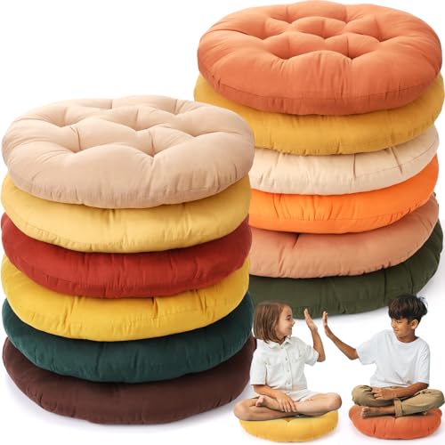 Fumete 12 Pcs Round Floor Pillows Cushions Seating 16 x 16 Inches Floor Round Cushions for Kids Toddlers Flexible Reading Chair Pillows for Classroom Home School Playing Supplies(Warm Color) - color: Warm Color