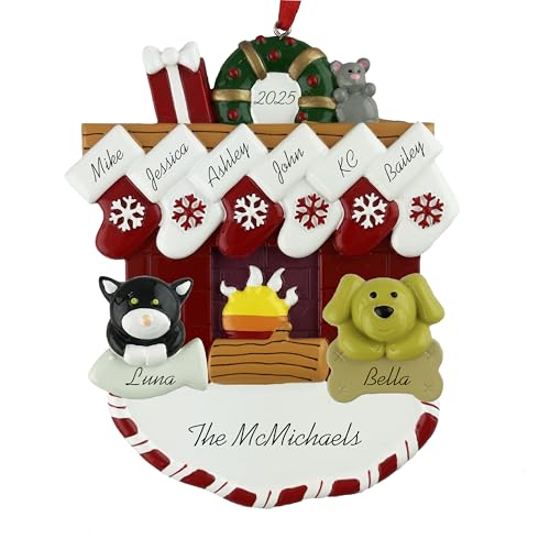 Customized and Personalized Christmas Ornament - Family of 2-6 with Two Pets - Select 2 of The 25 Different Dogs and Cats to Design Your Own Made to Order Gift (Family of 6) - size: Family of 6 with 2 Pets
