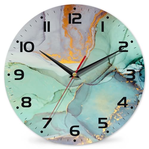 Watercolor Abstract Painting Marble Wall Clock Vintage Wooden Wall Clock Silent Non-Ticking Battery Operated Arabic Numerals Wall Clocks Decorative for Kitchen, Office, Classroom 10 Inch - color: Watercolor Abstract Painting Marble