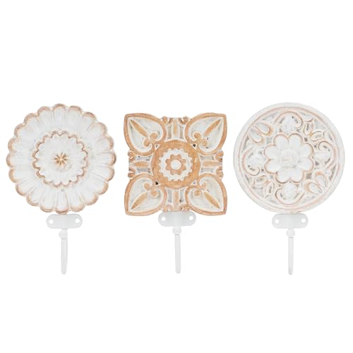 SOFFEE DESIGN Set of 3 Bohemia Coat Hooks, Wood Carving Pattern Design Retro Friction Process, High Load-Bearing, for Vocation House, Bohe Room