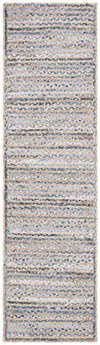 SAFAVIEH Cape Cod Collection Runner Rug - 2'3" x 8', Natural & Blue, Handmade Flat Weave Jute, Ideal for High Traffic Areas in Living Room, Bedroom (CAP250A) - size: 2'3" x 8' (Runner)