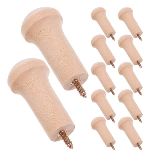 12pcs Unfinished Wood Wall Hooks with Screws, Wooden Peg Rail Hooks for Hanging Coats Hats Towels, 26x52mm Screw-on Shaker Pegs for Home Organization