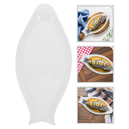 Hemoton Oval Fish Plate Ceramic Steamed Pure White Serving Platter for Kitchen Platters for Serving Food Sushi Rolls Fruit Slices Appetizers 15.74 X 7.48 X 0.98 in - size: 38x18cm