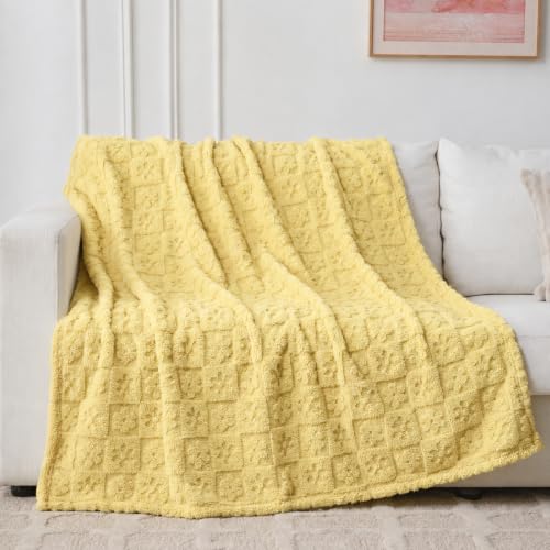 Yellow Floral Plush Throw Blanket 50 x 60 Inch, Soft Fuzzy Fleece, Cozy Decorative Blanket for Couch, Sofa, Bed and Bedroom - color: Floral-yellow, size: throw(50x60)