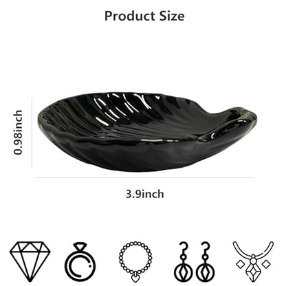 Shell Shape Ring Holder Dish, Seashell Jewelry Dish Tray, Ceramic Trinket Tray for Rings Earrings Necklaces Bracelet, Birthday Mother's Day Christmas Gift for Mom Friend Sister, 3.9", Black - color: Black