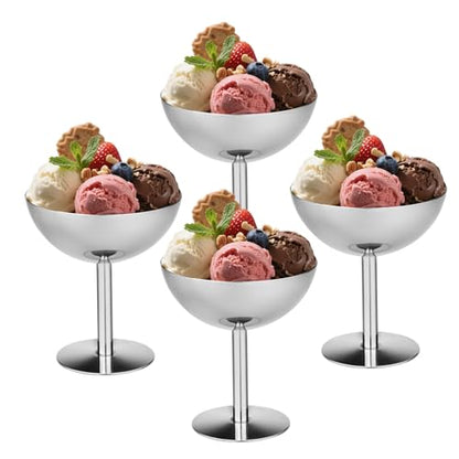 choxila Ice Cream Bowls 4pcs – Elegant Stainless Steel Dessert Cups, Footed Bowl for Ice Cream, Trifle, and More – Perfect for Parties, Weddings, and Home Use - color: Stainless Steel