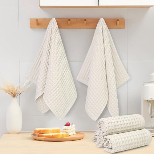 Jacquotha Waffle Hand Towels 5-Piece (Mist White) – Cotton | Quick Dry, Lint Free, 13” x 29” - color: Mist White