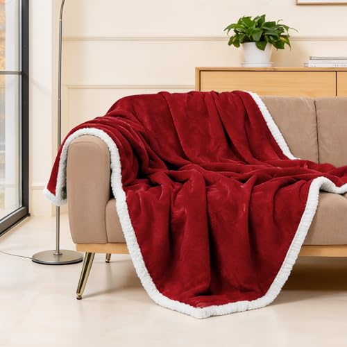 BEAUTEX Sherpa Fleece Twin Blankets Soft Fluffy Flannel Plush Cozy | Fuzzy Wine Cuddle Blanket for Couch, Bed, Sofa, Adults (60" x 80", Wine) - color: Wine, size: Twin-60"x80"