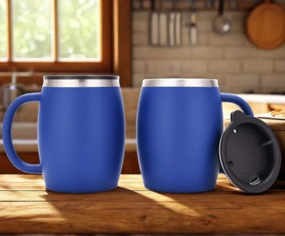 CHILLOUT LIFE Stainless Steel Insulated Coffee Mugs Set of 2 (14oz) – Double Wall Coffee Cups With Spill Resistant Lid & Strong Handle – Shatterproof Cups for Cold Drinks & Hot Beverages - color: Navy Blue