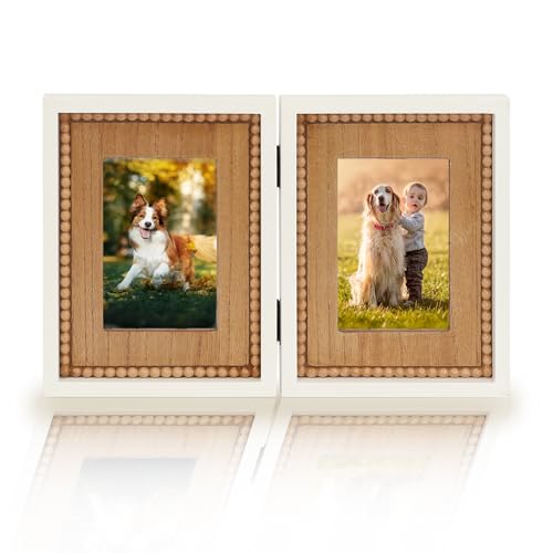RiteSune Rustic 2 Picture Frame 4X6 Distressed Photo Frames with Beads for Tabletop Display, Vintage Picture College Frame for Present - color: boho 4X6 White