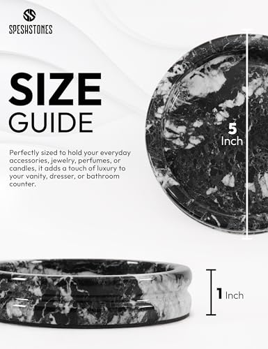Marble Jewelry Dish, 5" Handmade Black Ring Tray | Handmade trinket holder for earrings, necklaces, keys & candles, Catchall dish for vanity, nightstand & gift for women - color: Black
