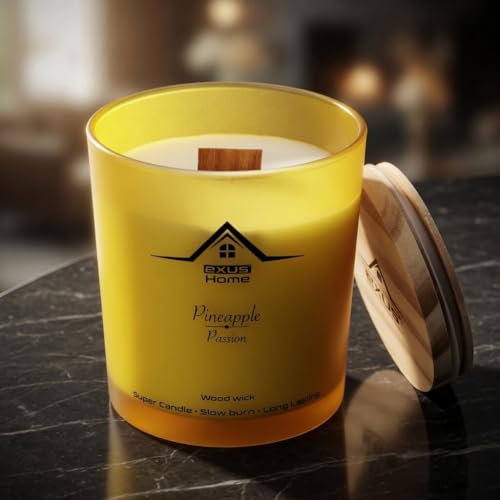 Hand Crafted, Soy Wax, Wood Wick, Aromatic Candle. Non-Toxic (Pineapple/Passion)