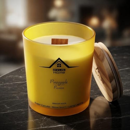 Hand Crafted, Soy Wax, Wood Wick, Aromatic Candle. Non-Toxic (Pineapple/Passion)