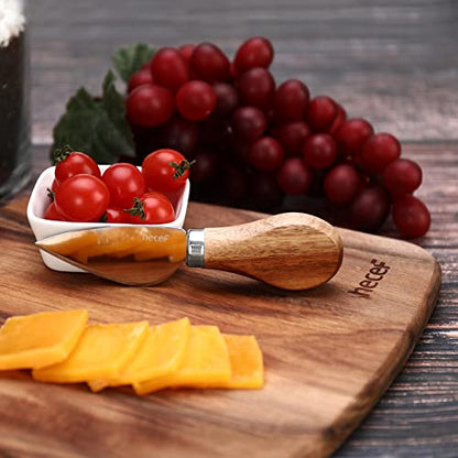hecef Cheese Board set of 3,a Acacia Wood Cheese Plate, a Knife, a Fork, Charcuterie Board Platter Slate Serving Set for Appetizer Birthdays, Weddings, Housewarming (Cheese board with 2 knives) - size: Medium