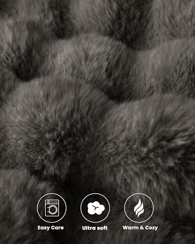 Ultra Soft Cozy Faux Fur Throw Blanket-Fuzzy Plush Thick Bubble Blanket, Fluffy Blanket for Couch, Sofa, Bedroom, and Living Room, 50x60 Inches, Dark Grey Taupe - color: Bubble Dark Grey, size: Throw