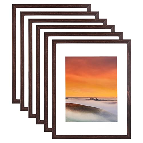 11x14 Picture Frame Set of 6, Display Pictures 8x10 with Mat or 11x14 Without Mat for Wall Tabletop Vertical Horizontal Display, Wall Gallery Photo Frames, Brown - color: Brown, size: 11x14