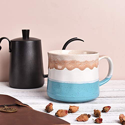 Bosmarlin Large Ceramic Coffee Mug, Big Tea Cup, 7 Colors to Choose, 21 Oz, Dishwasher and Microwave Safe, 1 PCS (Blue&White) - color: Blue&White