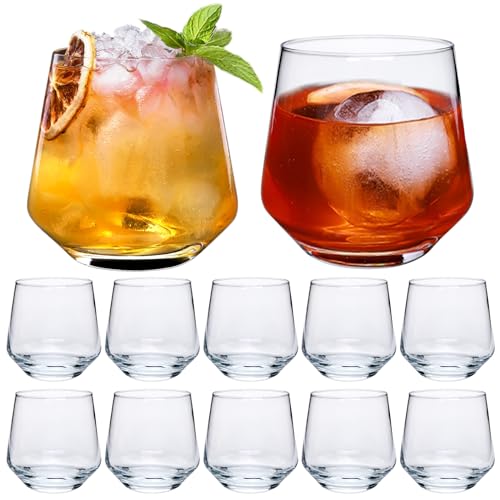 Wine Glasses Set of 12,13 oz Heavy Base Glasses Drinking Glasses | Short Glass Tumbler for Cocktail,Whiskey and Juice,Scotch or Bourbon,Dishwasher Safe Glassware,Gifts for Friend
