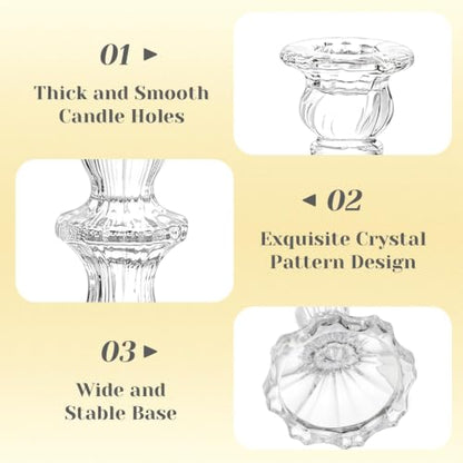 Hewory Crystal Taper Candle Holders: 10PCS Clear Glass Candlestick Holders | For 0.86" Taper Candles, Candle Sticks Holder Decor for Wedding Table Centerpiece Bridal Baby Showers Christmas Decorations