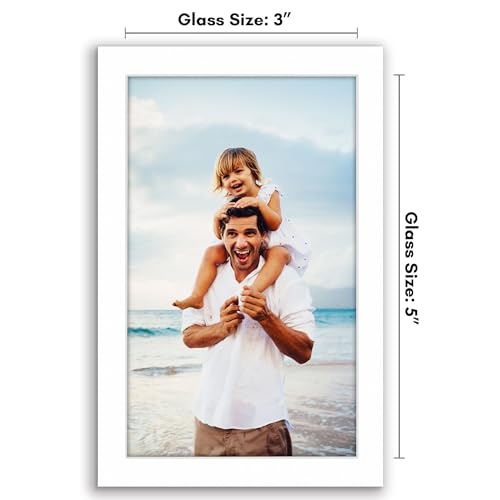 Americanflat 3x5 Picture Frame - Slim Molding - White | Shatter-resistant glass, wall or tabletop display with included easel, secure turn-tab backing, fits photos, posters and art - color: White, size: 3x5