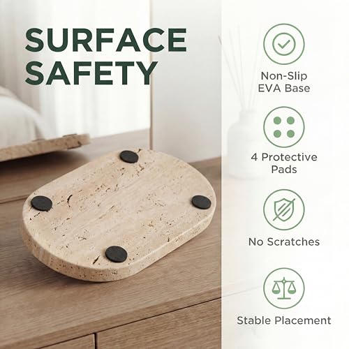 YKAJO Natural Travertine Beige Oval Marble Tray, 11.8x5.9 Vanity Organizer | Honed natural stone; jewelry & trinket dish, ring & key holder, soap & candle catchall; bath counter, dresser, coffee table - color: Natural Travertine Beige, size: 11.8" x 5.9"