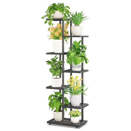 iDavosic.ly Plant Stand Indoor Outdoor, 6-Tier Tall Metal Shelf, Black | Tiered Multiple Flower Holder, Orchid Display Rack for Patio Porch Balcony Outdoor, High Large Narrow Space Saving - color: Black, size: 6 Tier