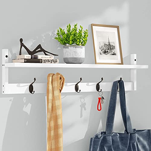 AMBIRD Wall Hooks with Shelf | Entryway Hanging Wood Coat Hooks | Wall-Mounted Rack with 5 Dual Hooks | Bathroom, Living Room, Bedroom (Modern). - size: 28.9inch, style: Modern White