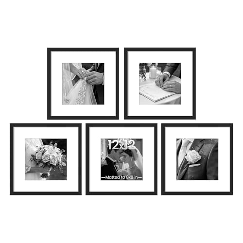 upsimples 12x12 Picture Frame, Gallery Wall Frames Set of 5, Black | Photo Frame Collage Wall Decor, 8x8 Picture Frame with Mat for Family, Baby, Hallway, Christmas - color: Black, size: 12x12