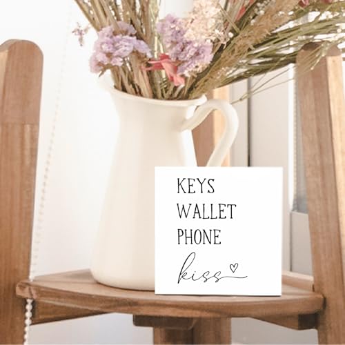 Entryway Wooden Box Sign - Keys Wallet Phone Kiss Wood Box Sign Desk Decor, Entry Way Decor, Entry Way Table Home Decor, 5 X 5 Inches