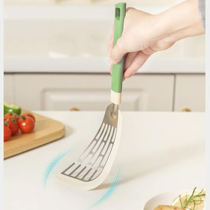 Butterfly Spatula Made of Silicone & Stainless Steel Flexible Curved Edge Slotted Turner for Non-Stick Cookware Egg Steak Pancake Flipper Green - color: Green, size: Set of 1