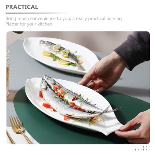 Hemoton Ceramic Fish Platter Oval Fish Plate White Oval Steamed Plate Food Serving Tray for Home Hotel Restaurant Shaped 18inch - size: 45.50X22.00X3.00CM