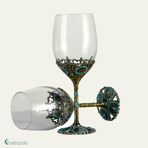 Wine Glasses Clear Handcrafted Champagne Glasses Red Wine Glasses Set Of 2 | Enamel Floral Goblets In Blue, Handcrafted Design, Set Of 2, Perfect For Champagne And Red Wine - color: Blue/ 2 set (gift box)
