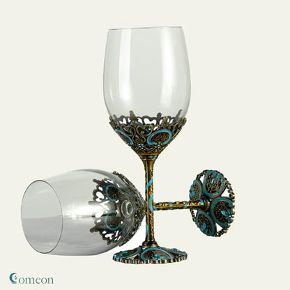 Wine Glasses Clear Handcrafted Champagne Glasses Red Wine Glasses Set Of 2 | Enamel Floral Goblets In Blue, Handcrafted Design, Set Of 2, Perfect For Champagne And Red Wine - color: Blue/ 2 set (gift box)