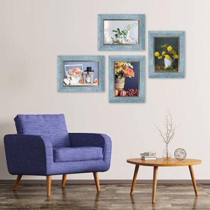 XUANLUO 5x7 Picture Frames Set of 4 Rustic Retro Photo Frame with HD Plastic Cover for Wall Mount and Tabletop Display Family Friends Wedding Gift - color: Blue-4pcs, size: 5 x 7 inch