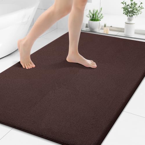 Smiry Memory Foam Bath Mat 48x32, Extra Soft Absorbent Bathroom Rugs | Brown Quick Dry, Machine Washable Bath Mats for Bathroom, Shower, Tub and Home Decor Accessories - color: Brown, size: 48'' X 32''