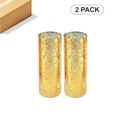 WGVI Hurricane Candle Holder Sleeve, W: 4", Ht: 10", Gold Speckled Glass Cylinder Open Both Ends, Chimney Tube Shade, 2 Pieces - color: Gold Speckle, size: 4x10"H