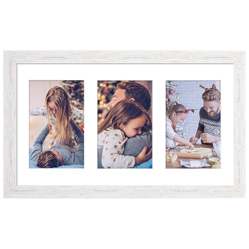 8x14 Collage Frame with 3 Openings 4X6 Pictures, Multiple Picture Frame with Mat, Wall or Tabletop Decor, White Wood Grain (1 Pack) - color: White, size: 8x14-(3 open4x6)-1P