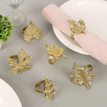 Metal Leaf Napkin Rings, 12-Pack, Antique Gold | Durable metal, 2.75x2.25x1.75 in each, polished finish, Thanksgiving, weddings, fall & holiday table décor