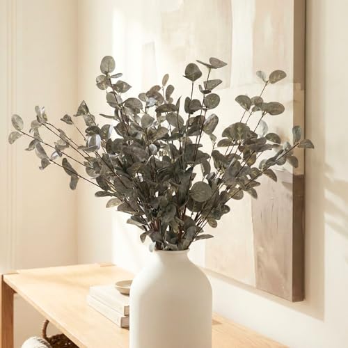 6 Branches Artificial Long Eucalpytus Stems For Tall Vase, Real Look | Eucalyptus Centerpieces For Tables, 23" Dusty Green Faux Stems For Vase, Realistic Greenery Branches Fillers For Home Décor - color: Green Eucalyptus
