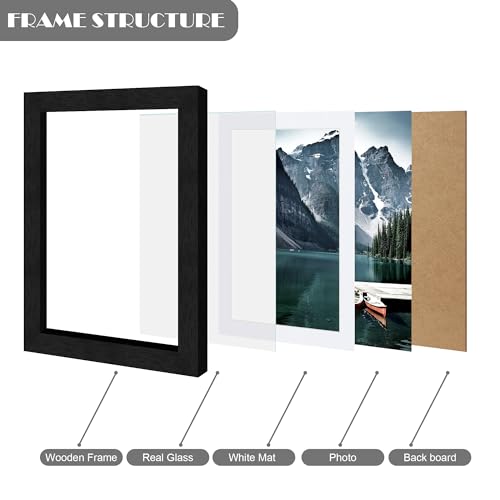 Hongkee 5x7 Black Picture Frames set of 3, Made of Wooden and Glass Photo frame - Displays Picture 4x6 with Mat or 5 x 7 without Mat, Desktop & Wall Collage Frame set - color: Black, size: 5x7 in