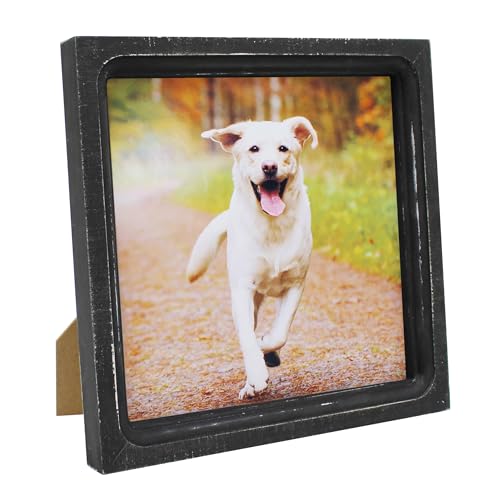 8x8 Picture Frame Made of Solid Wood High Definition Glass Rustic Vintage Designs Small Photo Frame for Tabletop Display and Wall Mounting, Distress Black - color: Distress Black A, size: 8" X 8"