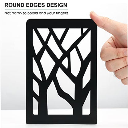 MaxGear Book Ends Tree Design Modern Bookends for Shelves, Non-Skid Bookend, Heavy Duty Metal Book Stopper for Books/CDs, Decorative Book Shelf Home, 7 x 4.7 x 3.5”, Black (6 Pair/12 Pieces, Large) | Metal Constructio,Heavy Duty,Non-Skid Pads,Scratch Resi