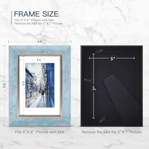 XUANLUO 5x7 Picture Frames Set of 4 Rustic Retro Photo Frame with HD Plastic Cover for Wall Mount and Tabletop Display Family Friends Wedding Gift - color: Blue-4pcs, size: 5 x 7 inch