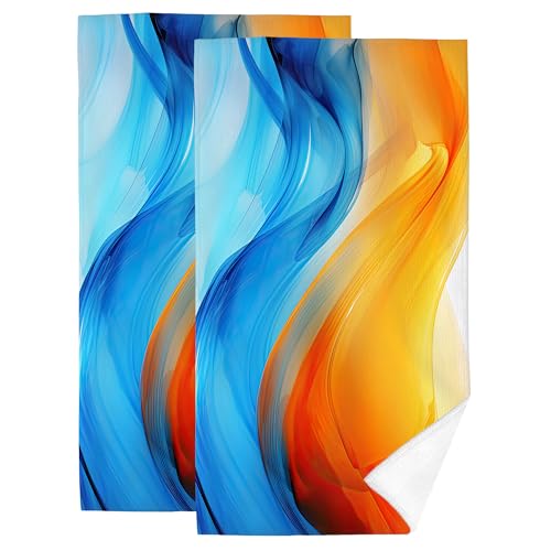 Burnt Orange and Blue Bath Hand Towels for Bathroom Set of 2 Soft Absorbent Blue Orange Marble Decorative Towels for Kitchen Sports Gym Yoga Home Abstract Modern Bathroom Decor 14"x28" - color: Blue Orange