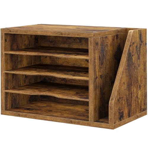 Wooden Mail Organizer, Desk Organizer with 3 Adjustable Shelves | Mail Sorter, File Organizer Desktop, Mail Holder for Home Office, Letter Sorter for Envelopes, Bills, Magazines, Rustic Brown - color: Rustic Brown （desktop）